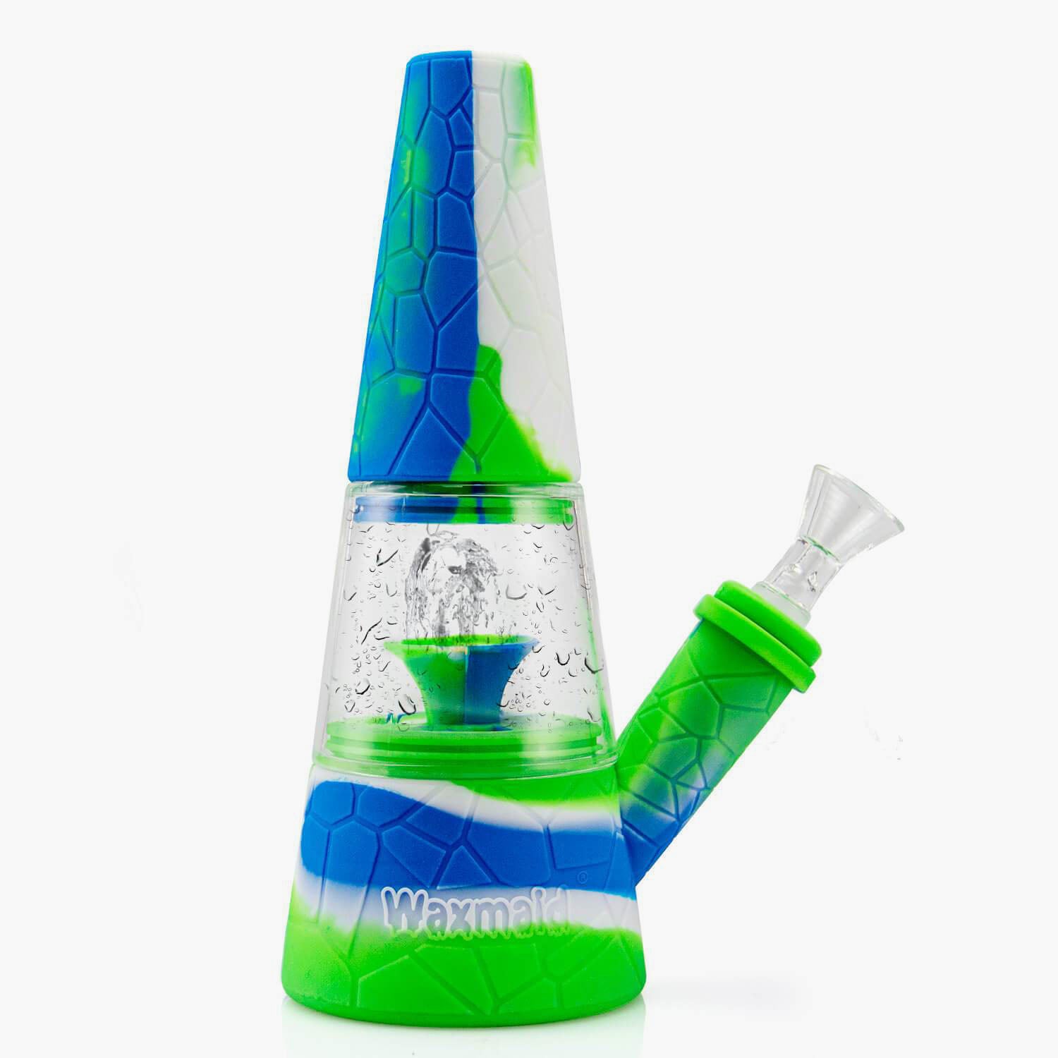 Fountain Silicone Glass Bong Blue Green White - INHALCO